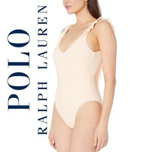 Polo by Ralph Lauren Orange and White One Piece Swimsuit